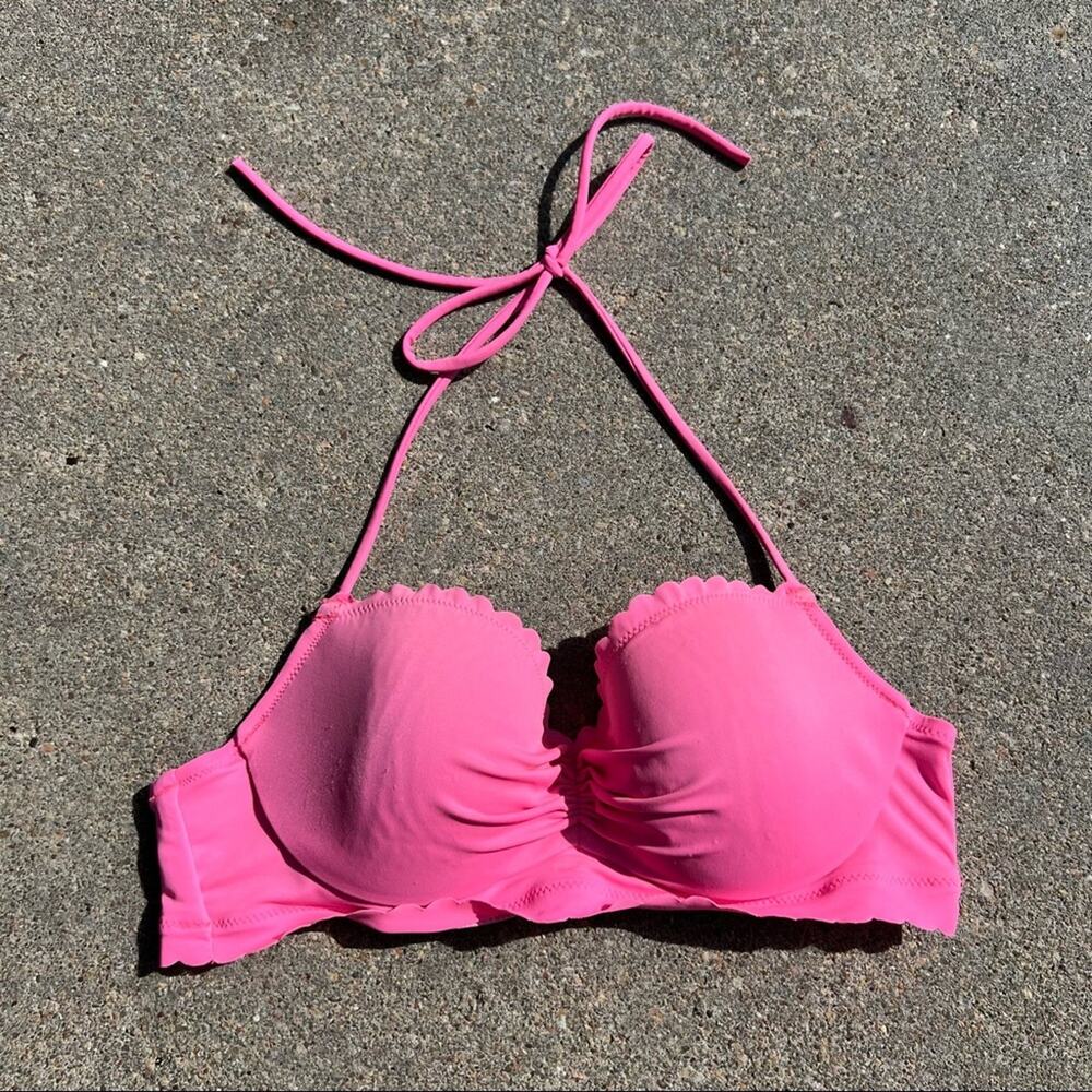 Victorias Secret 34B pink halter underwire ruched strapless bikini top